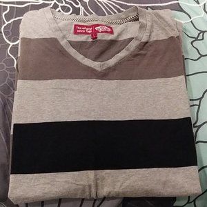 Vans Gray & Black Short Sleeved V-Neck Tee Shirt